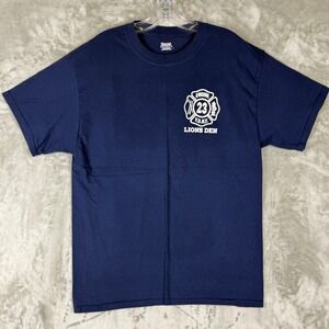 VTG Hanes Beefy-T FDNY Engine 23 Lions Den Navy Graphic T-Shirt Mens Large L